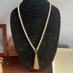 Ann Taylor Faux Pearl pendant with tassel.